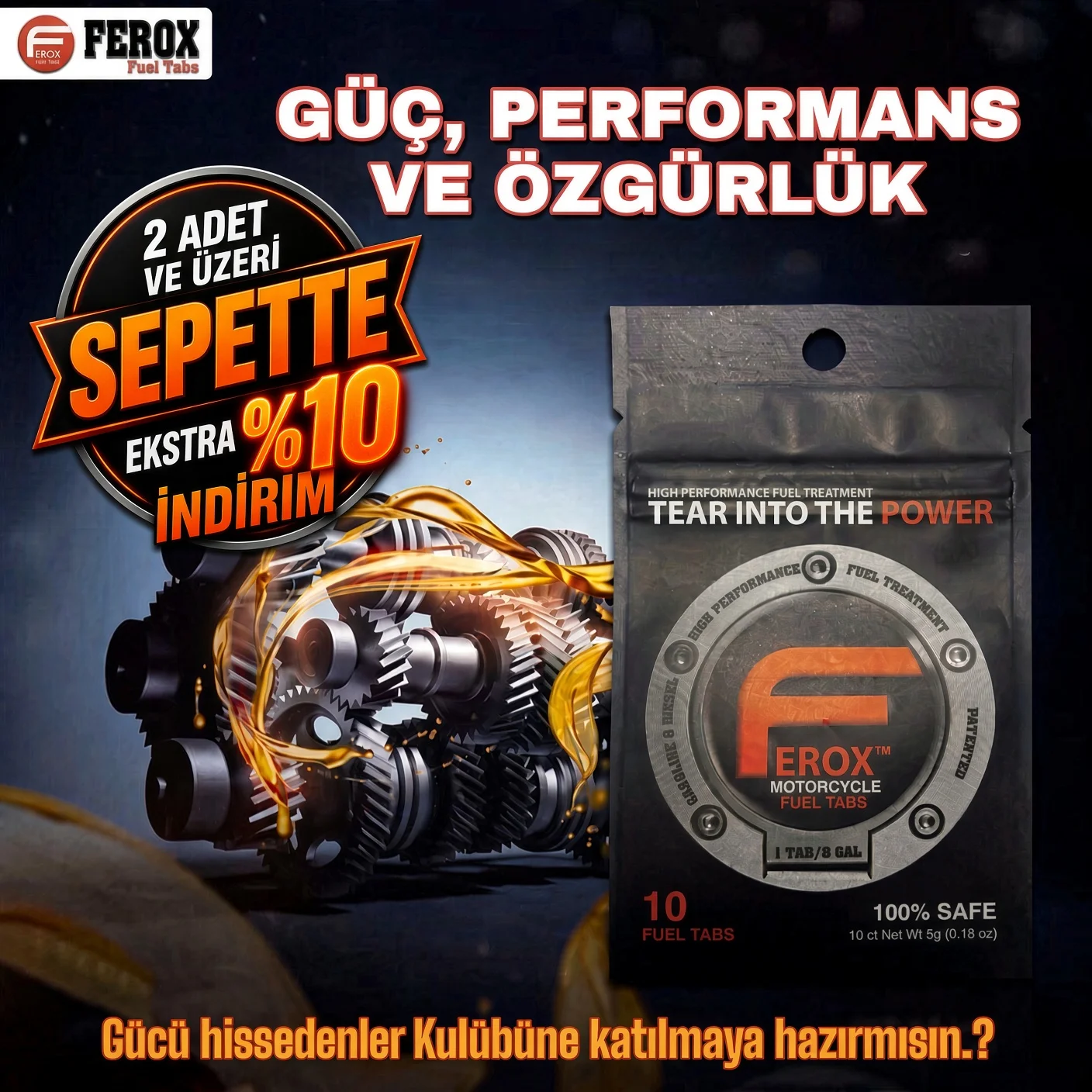 Ferox Kırmızı | Yakıt Tasarruf Tableti (1 Tablet=30 Litreye Kadar Yakıt İçindir) | 10 Adet Tablet